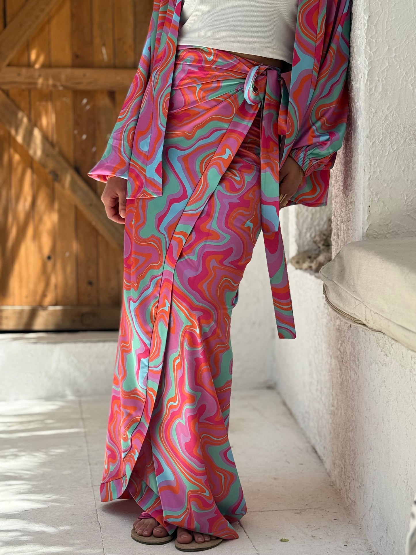 Sunset Swirl Wrap Skirt Set