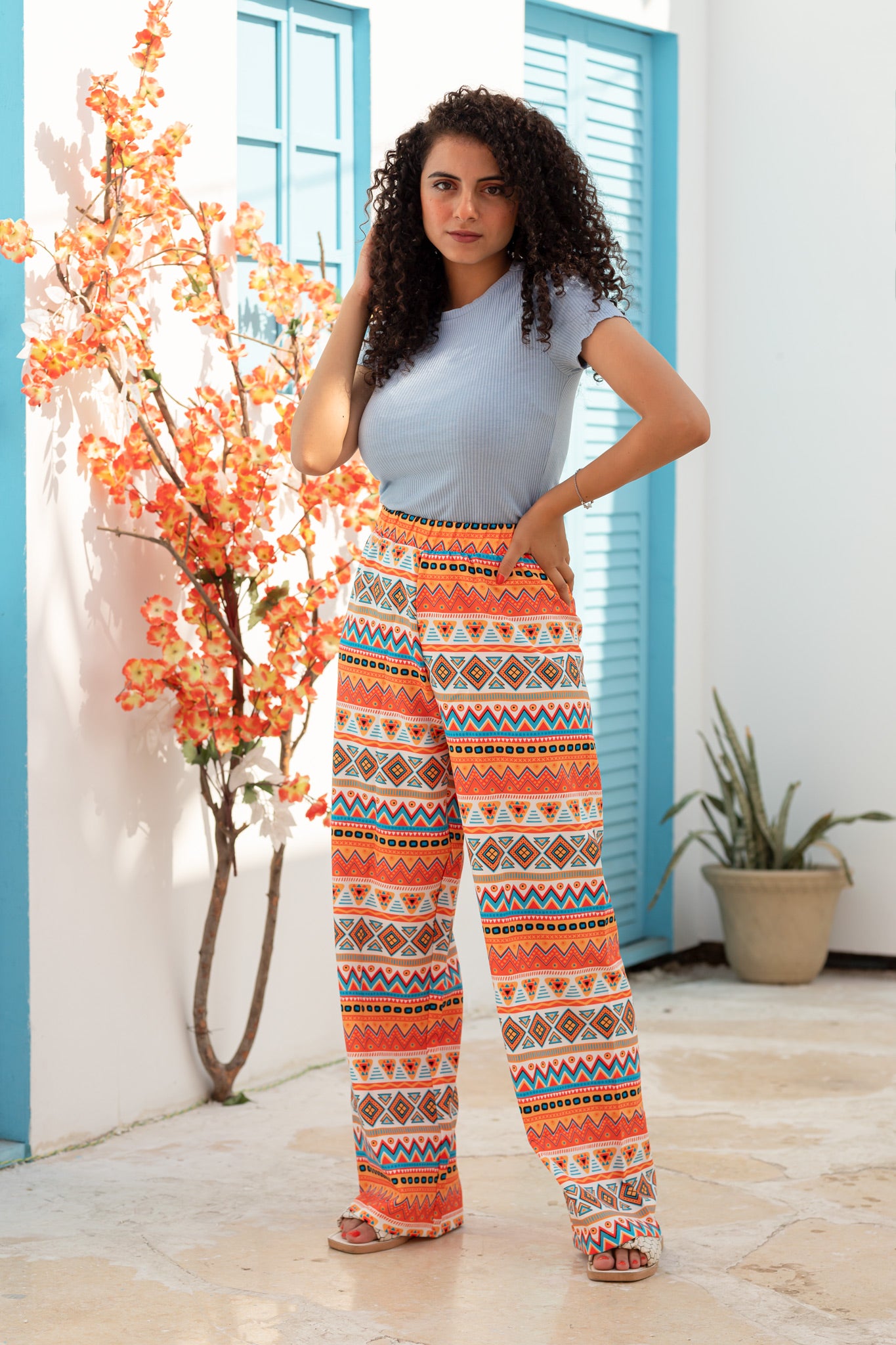 Random Print Orange Pants