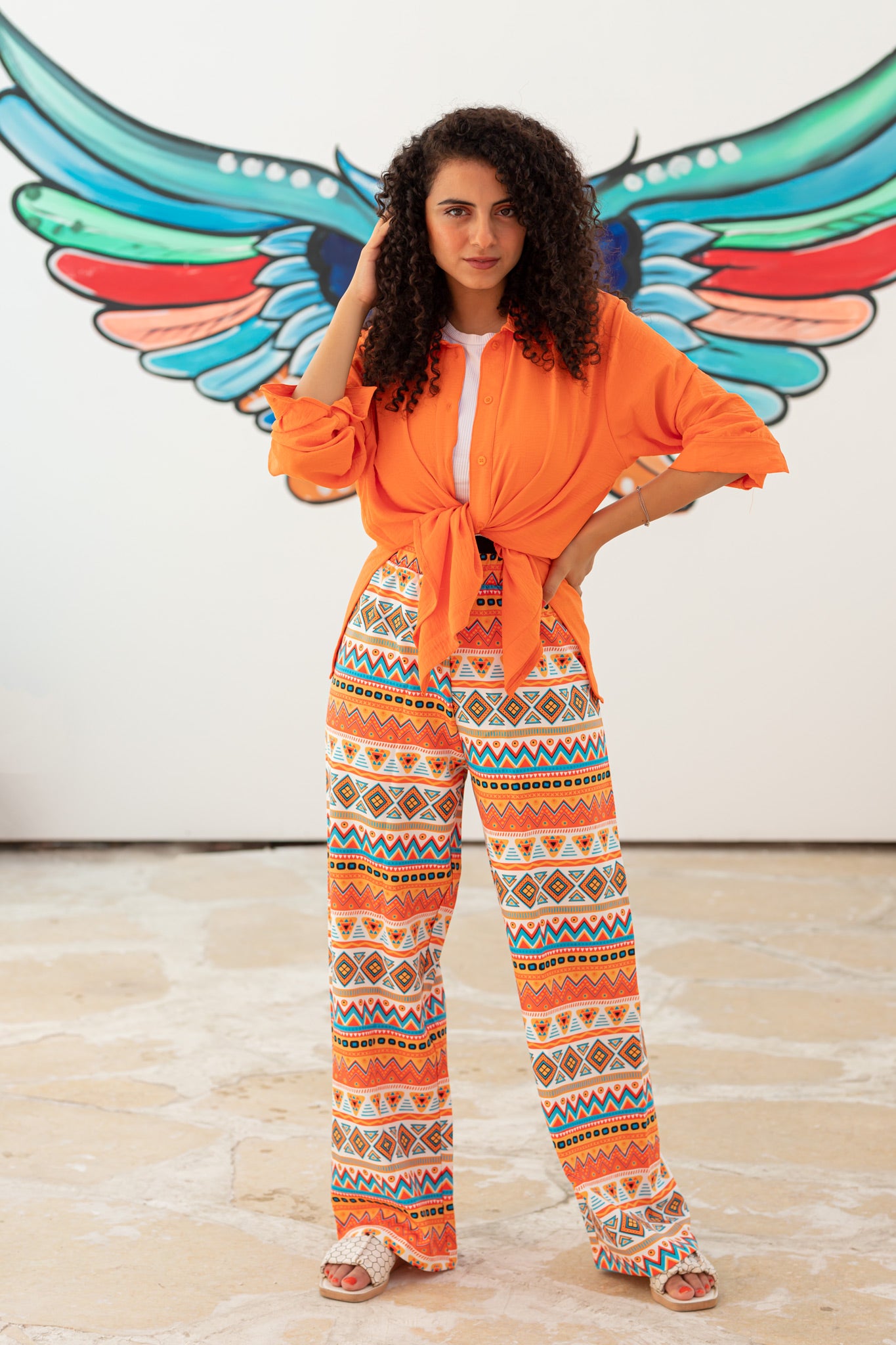 Random Print Orange Pants