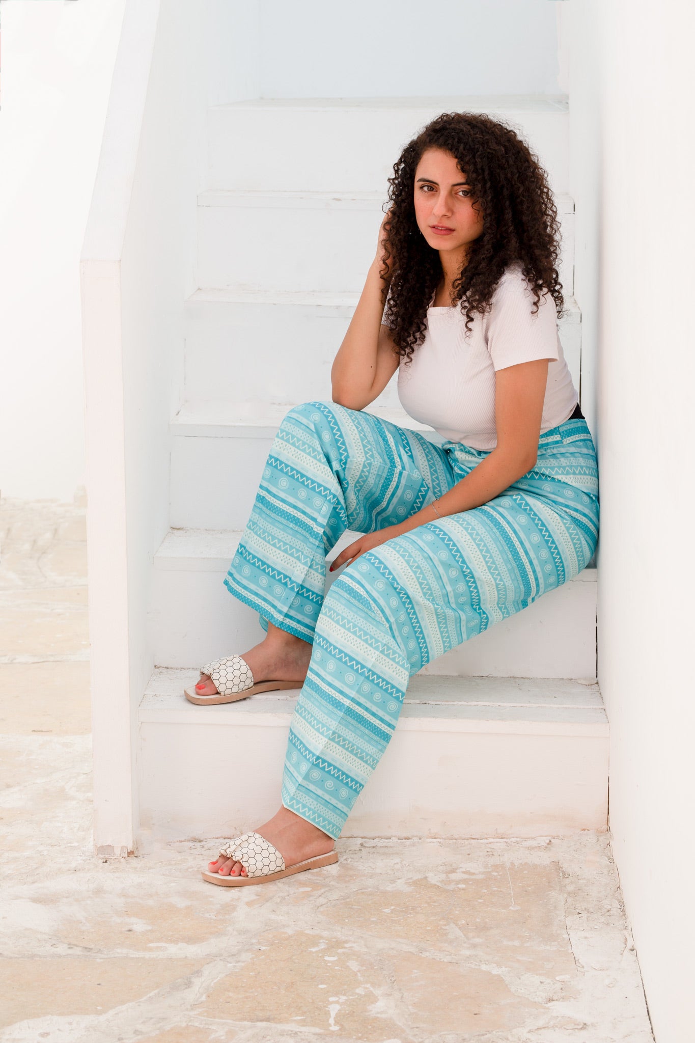 Random Print Aqua Pants