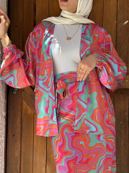 Sunset Swirl Wrap Skirt Set