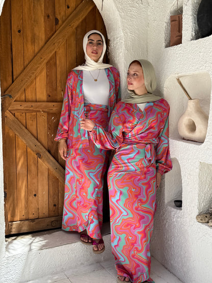 Sunset Swirl Wrap Skirt Set