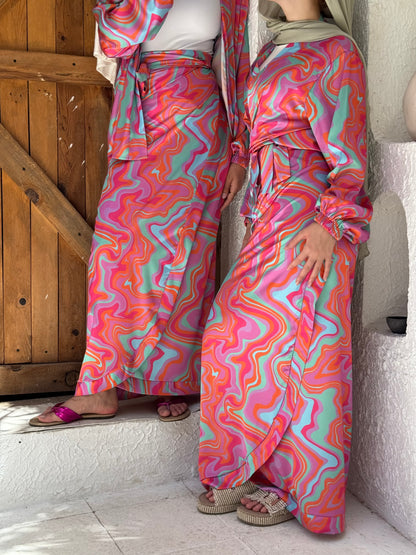 Sunset Swirl Wrap Skirt Set