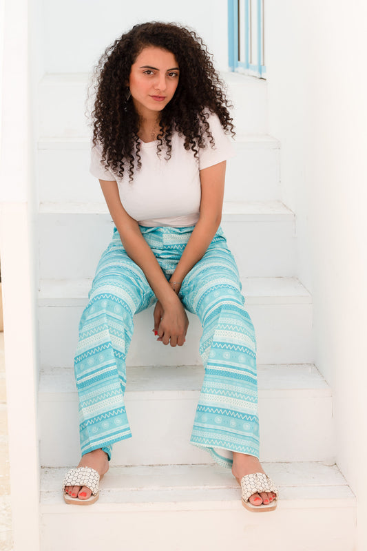 Random Print Aqua Pants